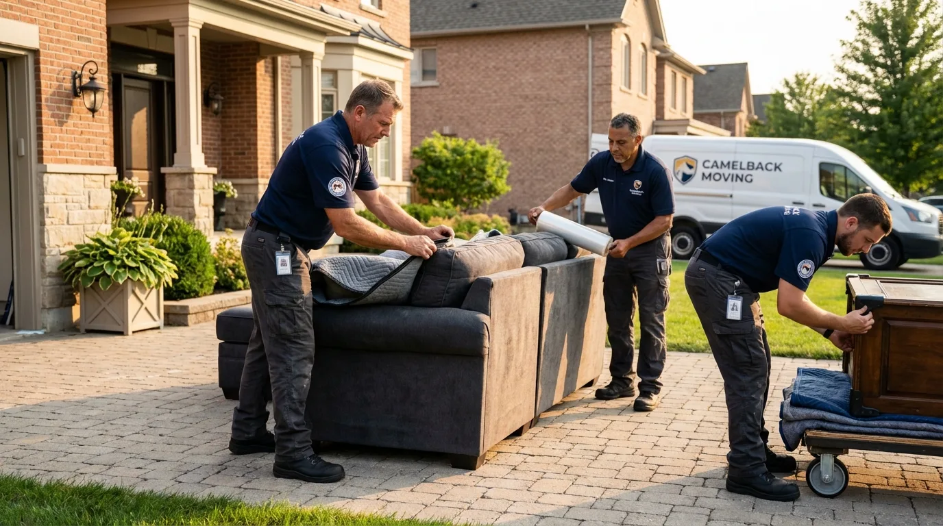Large estate moving crew wrapping furniture in New Kensington, PA