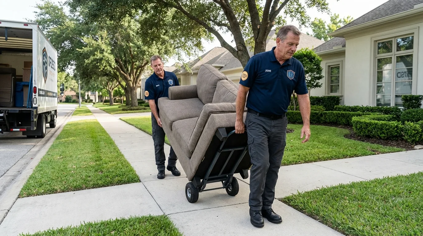 Local residential moving crew loading furniture in New Kensington, PA