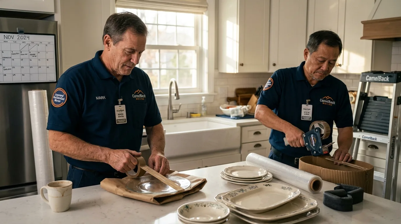 Professional crew packing kitchen dishware in New Kensington, PA